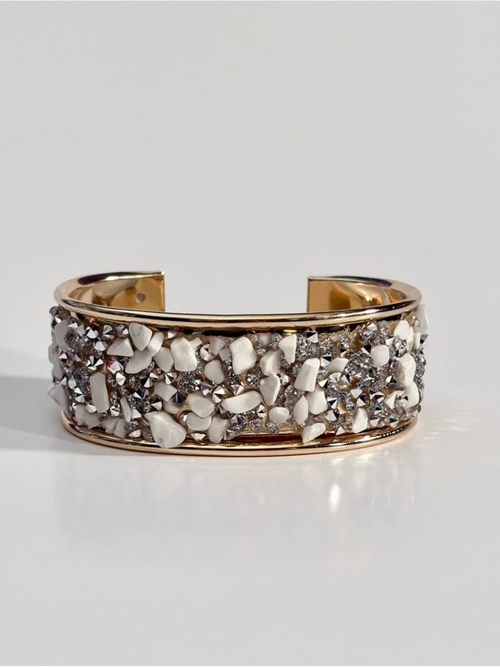Hand Crafted Jewelry - Hand Crafted Gold Cuff Bracelet with White and Silver Accents
